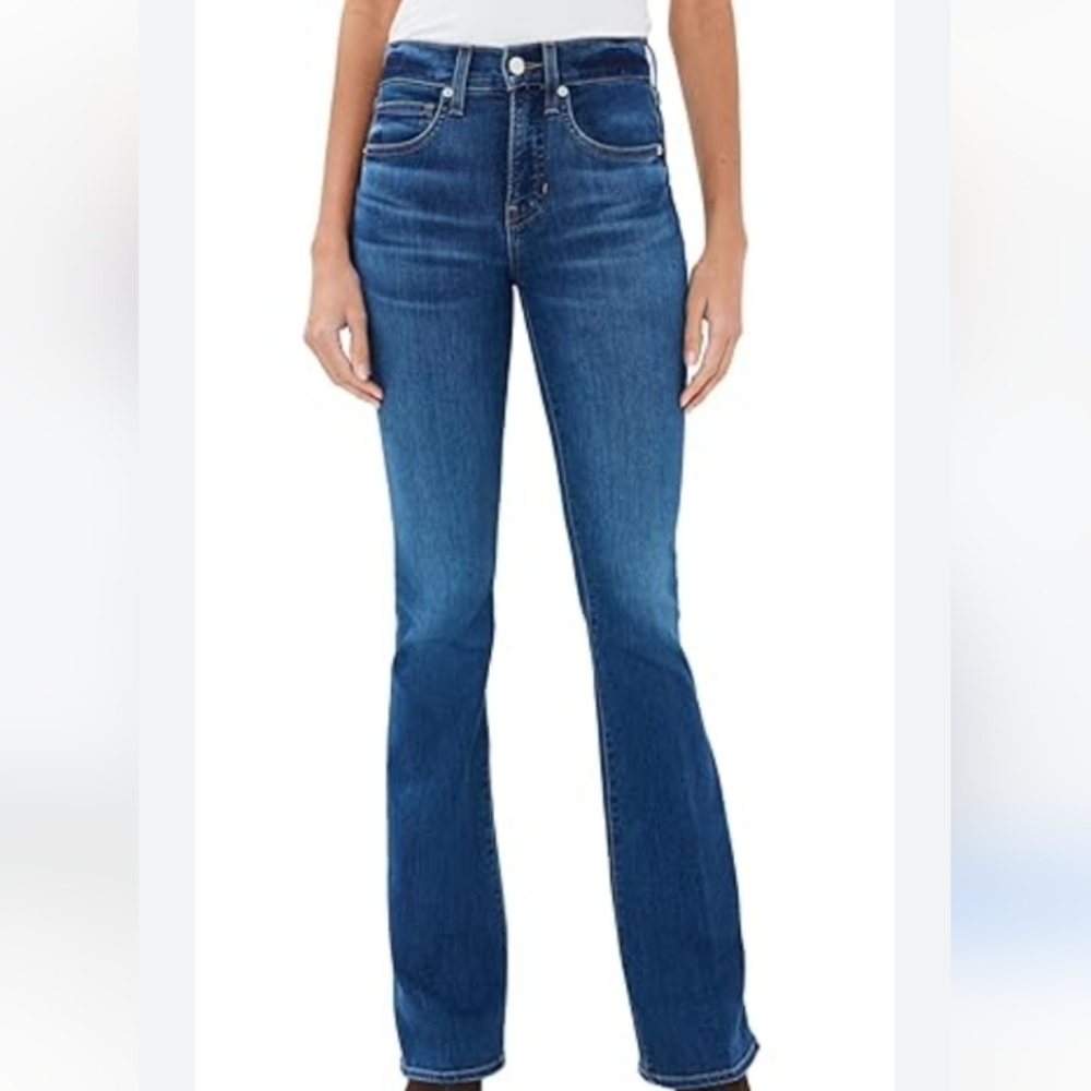 American Eagle Kick Boot Blue Denim Jeans Stretch Button Zip Medium Wash Size 0